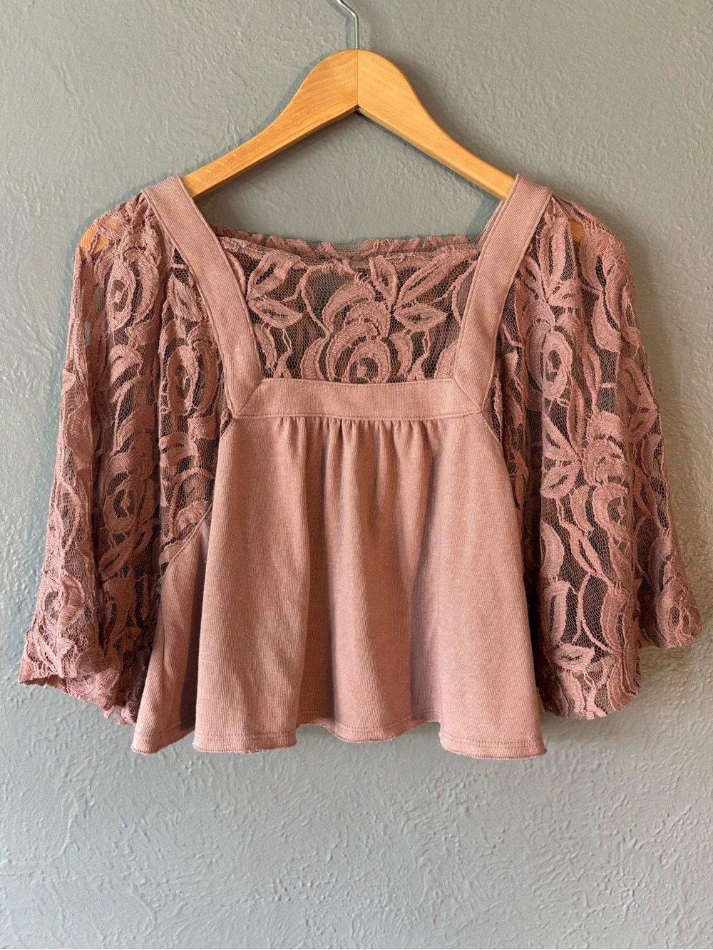 Free People Lace Sleeve Babydoll Crop Top Mauve Pink Small